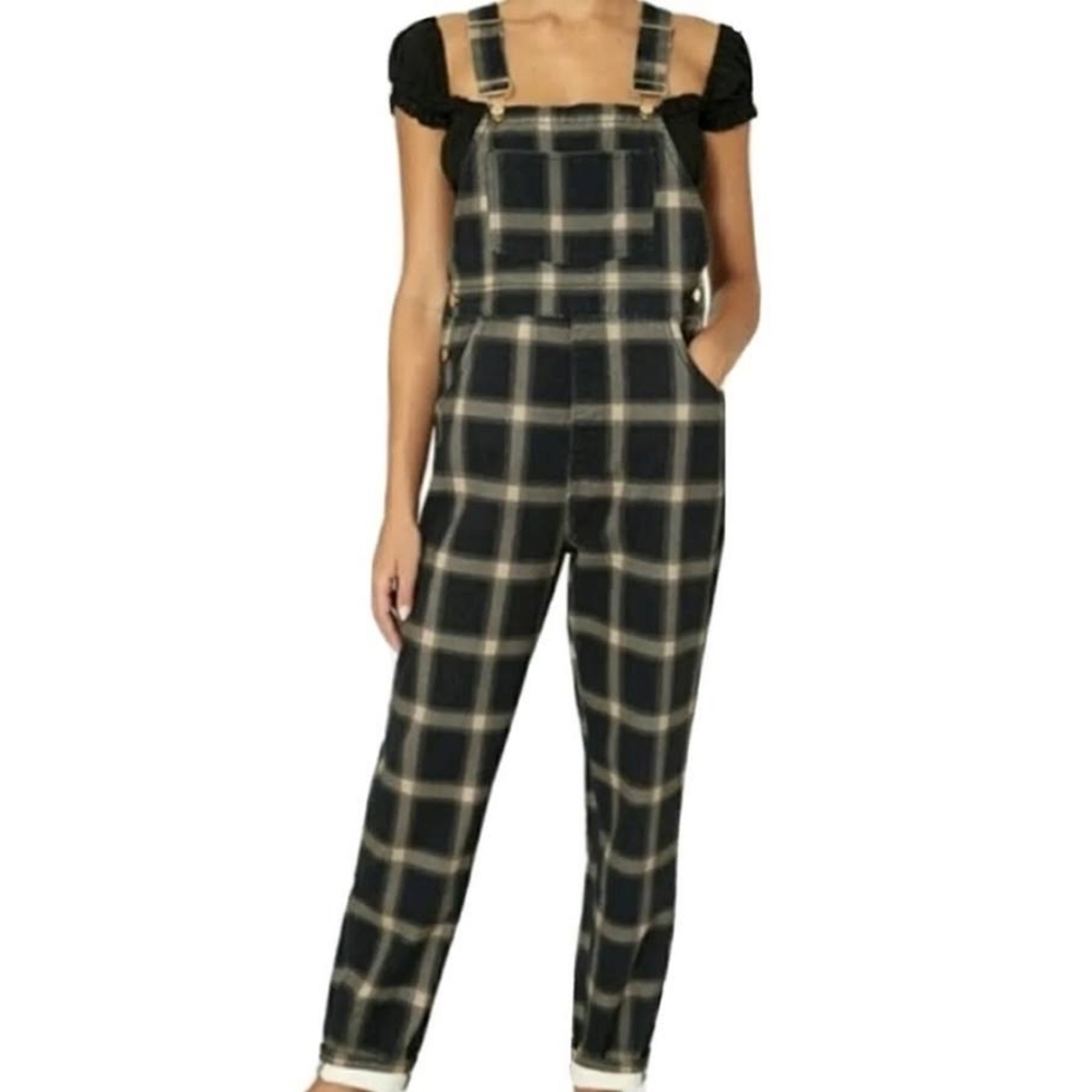 WeWoreWhat Black and Tan Plaid Women Jeans Overalls